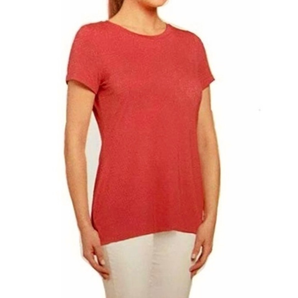 Joan Vass Pumpkin Color Orange Soft Stretchy T Shirt Satin Crewneck Size Small